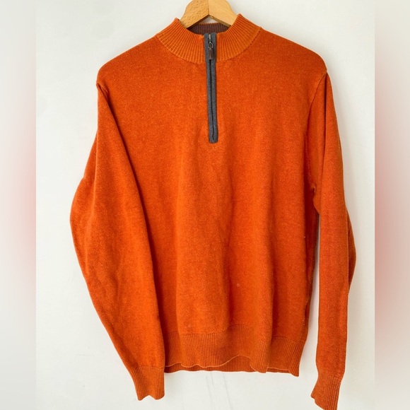 Peter Millar Sweater Men's Medium Orange Half-Zip Sweater Wool Cotton - Picture 1 of 7